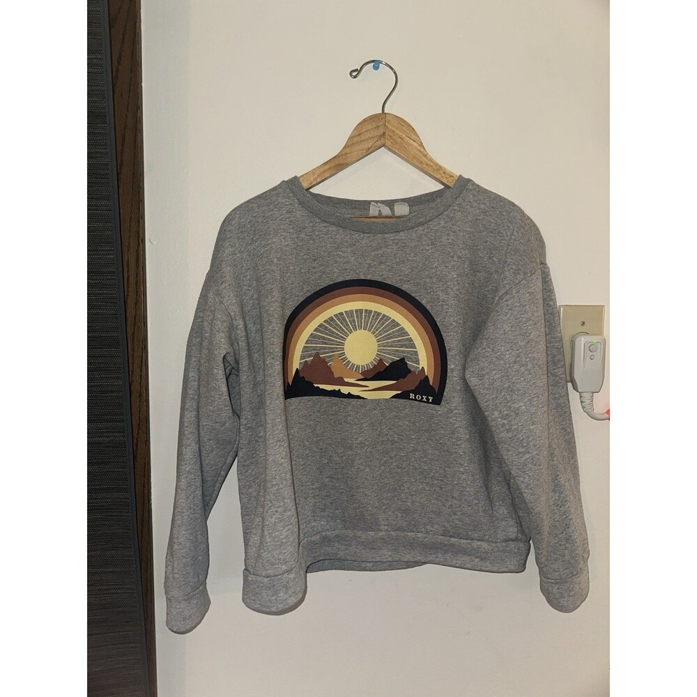 Roxy Sun Mountain Graphic Sweatshirt Gray Crewneck Pullover Boho Hiking Surf M - Picture 13 of 13
